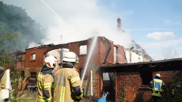 Die Feuerwehr bekämpft den Brand eines Wohnhauses. - © Freitag TV