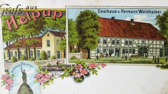 Eine echte Fotorarit&auml;t ist die Postkarte vom Alten Krug aus dem Jahre 1904. Sie zeigt den Gasthof noch mit seinem gro&szlig;en Deelentor, der Einfahrt f&uuml;r die Fuhrleute. - &copy; Repro: Horst Biere / Quelle: August Rettig