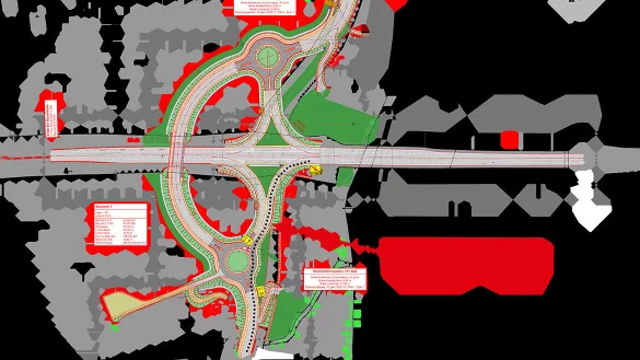 Der Verkehr, der in Richtung Lemgo fahren will, wird auf die Bextener Stra&szlig;e abgeleitet und dann &uuml;ber den Alter Postweg, Sch&ouml;tmarsche Stra&szlig;e/Oerlinghauser Stra&szlig;e (L751) und durch den s&uuml;dlichen Kreisel der "Brille wieder auf die Ostwestfalenstra&szlig;e gef&uuml;hrt. - &copy; Stra&szlig;en.NRW.