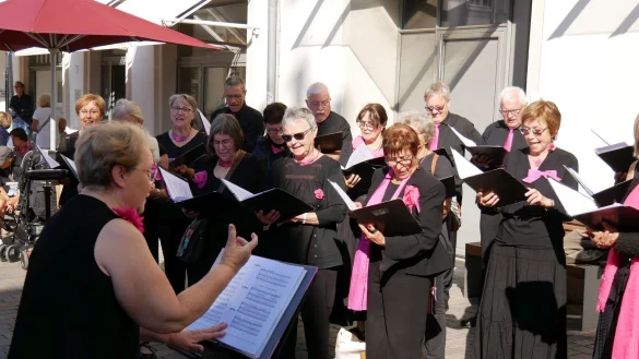 Der franz&ouml;siche Chor "Croqu`notes" unter Leitung von Madeleine Griffaton singt beim Wandelkonzert in der Innenstadt. - &copy; Thomas Kr&uuml;gler