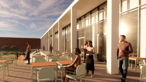 Von den neuen Konferenzr&auml;umen des Kurhauses aus soll k&uuml;nftig eine Treppe hinunter in den Kurpark f&uuml;hren. Dazu ist eine Terrasse geplant. - &copy; Firma Eggersmann