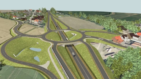 So stellen sich die Planer den neuen kreuzungsfreien Knotenpunkt der B239n in H&ouml;he des heutigen Werler Krugs vor. Allein die Skizze macht schon deutlich, wie viel Erde hierf&uuml;r bewegt werden m&uuml;sste. - &copy; Stra&szlig;en.NRW