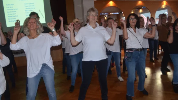 Tanzen und Spa&szlig; haben: Das gilt f&uuml;r die Mitglieder der &bdquo;Black Sun Line Dancer&ldquo; von Chris Monat seit zehn Jahren. Ausgelassen feierten sie im Kastanienkrug ihren runden Geburtstag. 
Foto: Sibylle Kemna - &copy; Sibylle Kemna