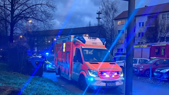 Feuerwehr und Rettungswagen sind in der Bachstra&szlig;e im Einsatz. - &copy; Feuerwehr Detmold/Christopher Rieks