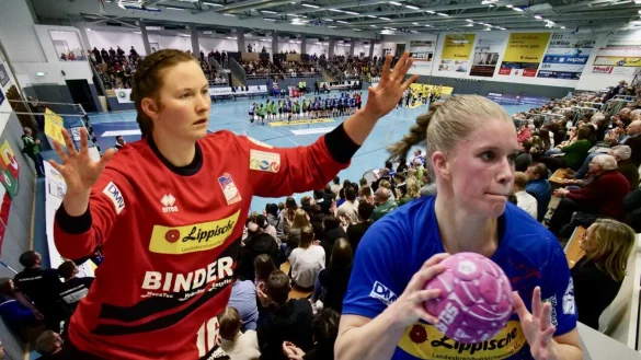 Unruhe an der Ulmenallee: Melanie Veith und Laura R&uuml;ffieux machen sich Sorgen um die HSG Blomberg-Lippe. - &copy; J&ouml;rg Hagemann