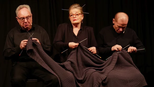 Stricken gegen die Energiekrise: Anziehen statt ausziehen lautet die neue Devise, die die Mindener Stichlinge, hier mit Martin Janke, Beate Josten und J&uuml;rgen Juchtmann (von links) vorgeben. - &copy; Thomas Kr&uuml;gler