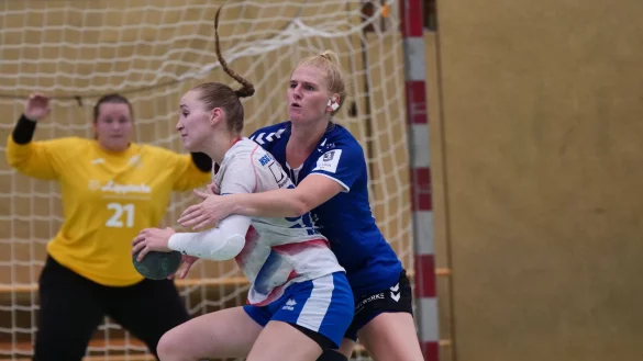 Mit Vergn&uuml;gen schnappte Kristina Meyer (rechts) bei Nieke K&uuml;hne zu und erleichterte Torh&uuml;terin Michaela Hillebrandova (links) die Arbeit. Foto: J&ouml;rg Hagemann - &copy; J&ouml;rg Hagemann