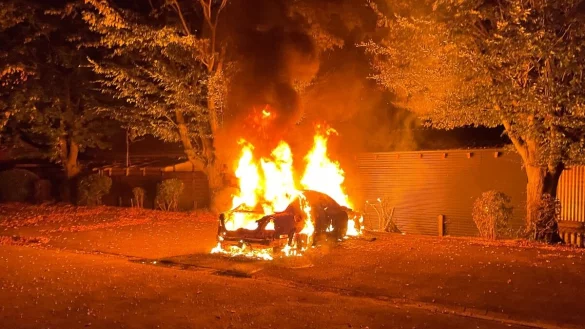 Ein Auto ist in der Weidenstra&szlig;e in der Nacht zu Mittwoch komplett ausgebrannt. - &copy; Feuerwehr Lage