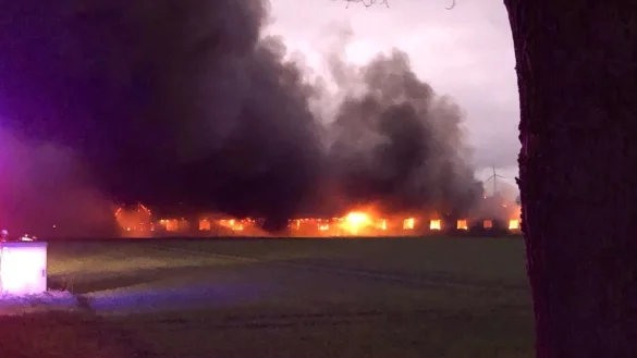 In einem Schweinemastbetrieb in Varl brach am Sonntag ein Feuer aus. Schwarze Rauchwolken stiegen auf. - &copy; Foto: Polizei Minden-L&uuml;bbecke
