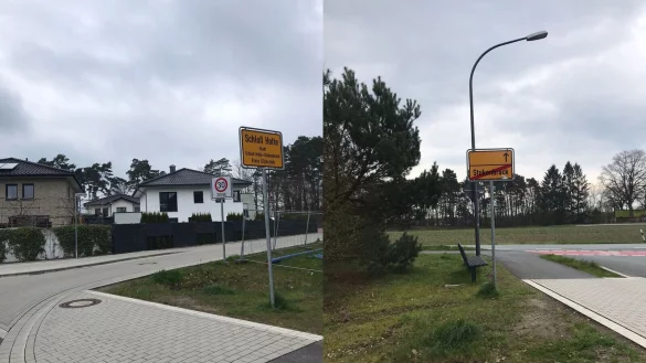 Das passt nicht zusammen: Auf diesem Ortsschild an Gerkens Hof h&auml;tte auf beiden Seiten Stukenbrock stehen m&uuml;ssen. - &copy; Privat