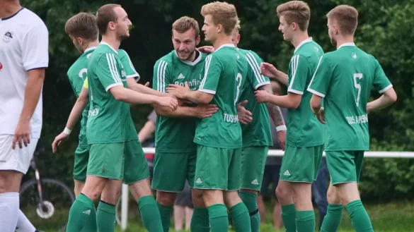 Kann der TuS Ahmsen oben mitmischen? Sebastian Ewert, Tim Jahn, Gerrit Morawek, Marius T&ouml;nsmann, S&ouml;ren Seifert, Niclas Lehbrink und Jan-Hendrik Pluskat (von links) werden die Frage beantworten. - &copy; J&ouml;rg Hagemann