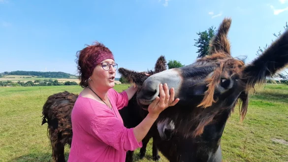 Anja Queren-B&uuml;ker betreibt eine Zucht mit Poitu-Eseln. Diese seltene Art ist vom Aussterben bedroht. - &copy; Michaela Wei&szlig;e(LZ)