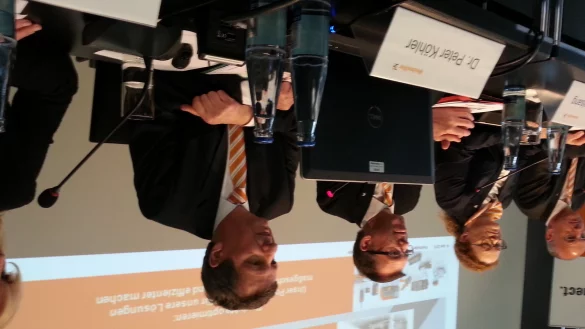 Weidm&uuml;llers Vorstandsvorsitzender Dr. Peter K&ouml;hler spricht auf der Bilanzpressekonferenz auf der Hannover Messe. - &copy; Thomas Reineke