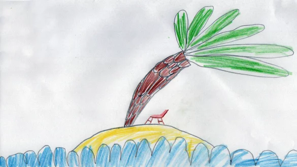 Kilian Schulte (8) aus Lage, freut sich darauf, im n&auml;chsten Jahr wieder Urlaub mit seiner Familie machen zu k&ouml;nnen. Und sein Gewinnerbild zeigt, wie er sich diese Reise vorstellt: Am Liebsten soll es ans Meer gehen, auf auf eine sch&ouml;nen Insel, wo es sich der Achtj&auml;hrige am Strand im Schatten einer Palme auf einer Sonnenliege gem&uuml;tlich machen kann. - &copy; Kilian Schulte