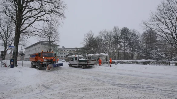 Begegnung von Muskel- und Maschinenkraft im Winterdienst auf der Leopoldstra&szlig;e. - &copy; Jost Wolf