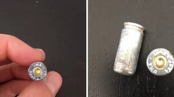 Sechs dieser Patronen fand die 69-J&auml;hrige auf einer Bordsteinkante in Bielefeld - fein s&auml;uberlich aufgereiht. - &copy; Privat