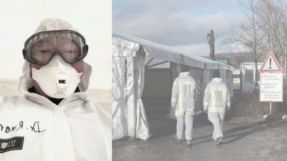 Der Detmolder Allgemeinmediziner Dr. Jian Ruan hilft im Diagnosezentrum am Hangar 21. - &copy; Jana Beckmann/Kreis Lippe (Montage: LZ)