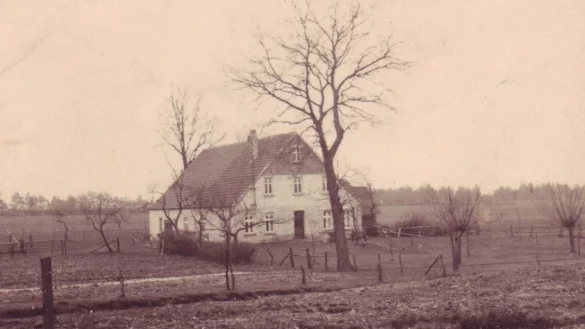 Existiert nicht mehr: Das Haus Augustdorf Nr. 100 der Familie Fritz Erfkamp. Sie wurde 1937 nach Vahlhausen bei Horn umgesiedelt. - &copy; Sammlung Olaf Biere