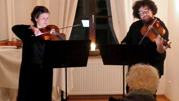 Maria Pache (Viola damore) und Yannick Hettich (Viola) bereiteten einen spannenden Abend mit Neuer Musik. - &copy; Rudi Rudolph