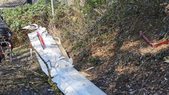 Die Rettungskr&auml;fte fanden das Flugzeug auf einem Waldweg. - &copy; Polizei/Dr. Laura Merks