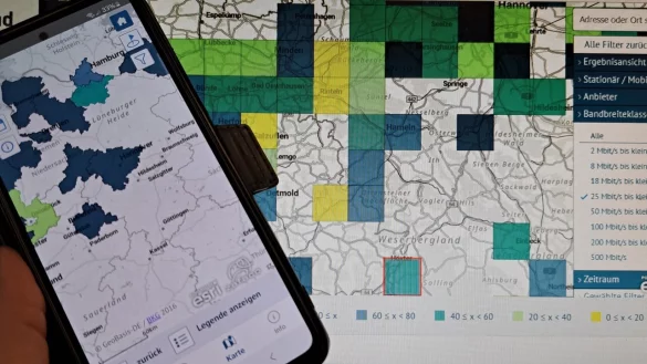 Über die App für die Breitbandmessung lässt sich die tatsächliche Datenübertragungsrate ermitteln. Die Karte zeigt, dass das Handynetz nicht überall in OWL schnell ist. - © Jemima Wittig
