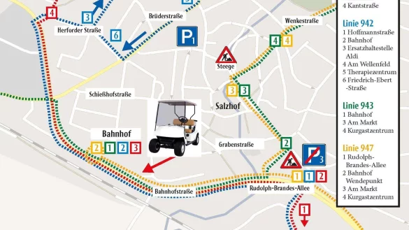 Die Verkehrssituation ab Montag: Parkhaus 3 und ZOB sind wegen der BaustelleOsterstraße nicht mehr zugänglich. Als provisorischer ZOB dient der Bahnhof, wo auch der "Innenstadtflitzer" Fahrgäste aufnimmt. Die Buslinien werden, auch wegen Unpassierbarkeit der Baustelle an der Steege, entsprechend umgeleitet. In den Parkhäusern 1 ("Altstadt", Herforder Tor) und 2 ("Kurpark", Sophienstraße 5) könnte es in den nächsten zwei Wochen eng werden. 
- © Karte: Möller