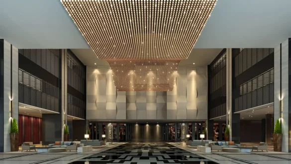 F&uuml;nf-Sterne-Luxus f&uuml;r China: Das Bild zeigt die Lobby im Bauhaus-Stil des im vergangenen Mai er&ouml;ffneten Maritim-Hotels in der Millionenmetropole Hefei, Hauptstadt der Provinz Anhui. - &copy; Maritim Hotels