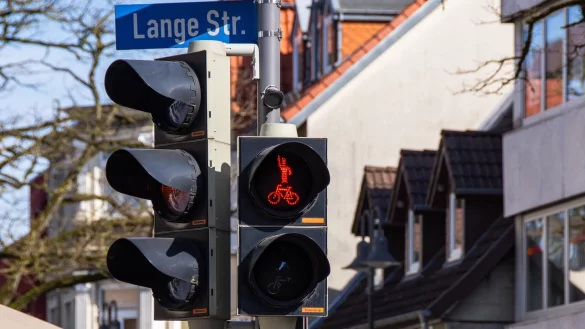 Statt der herkömmlichen Figur zeigt die Fußgängerampel im Rosental nun den Hermann mit erhobenem Schwert. Insgesamt 12 Anlagen in der Innenstadt sollen in den kommenden Wochen umgerüstet werden. - © Raphael Bartling