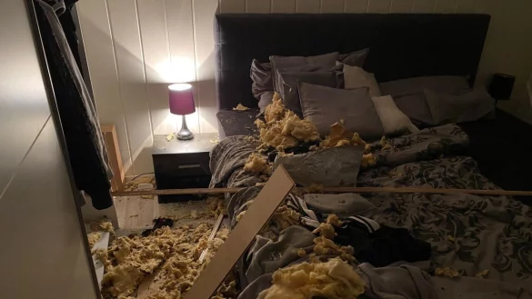 Die Waschb&auml;ren sind samt Decke ins Bett gest&uuml;rzt. - &copy; privat