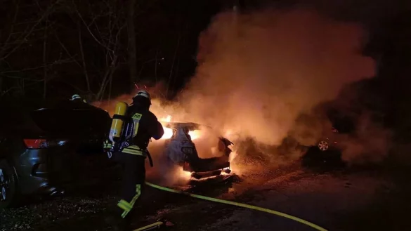 Auch das benachbarte Fahrrzeug wurde durch die gro&szlig;e Hitzeentwicklung erheblich besch&auml;digt. - &copy; Feuerwehr Horn-Bad Meinberg