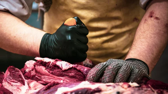 Knochenjob: In der Schlachtung und Fleischverarbeitung arbeiten viele Menschen aus Osteuropa f&uuml;r Subunternehmen. Die Gewerkschaft NGG kritisiert die prek&auml;ren Wohn- und Arbeitsbedingungen &ndash; und fordert mehr staatliche Kontrollen in der Branche. - &copy; NGG