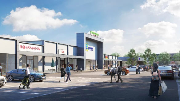 So soll die Front des Fachmarktzentrums in der Kampstra&szlig;e aussehen. - &copy; Grafik: halsdorfer + ingenieure