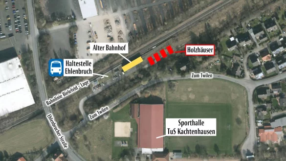 Gut erreichbar: Die vier geplanten Unterkünfte für Flüchtlinge in Kachtenhausen liegen verkehrsgünstig direkt neben dem Bahnhof. - © Wolfgang Becker