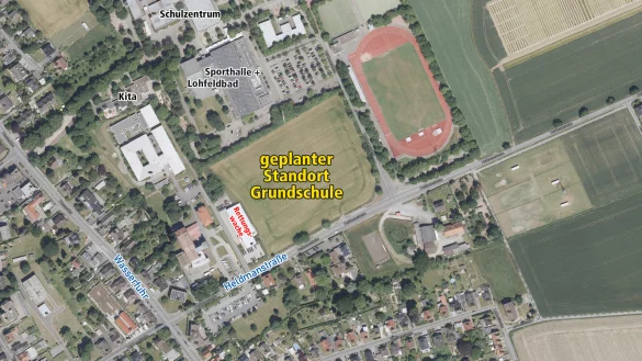 Die neue Grundschule soll in der Nähe des Schulzentrums Lohfeld gebaut werden. - © Land NRW 2025/Grafik: Oliver Wendtland