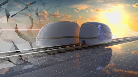 So k&ouml;nnte es aussehen: Die Grafik zeigt, wie sich zwei Einschienen-Taxis begegnen. Die Idee f&uuml;r die eingleisige Bahnstrecke in Bega- und Extertal hat Thorsten F&ouml;rsterling f&uuml;r die Landeseisenbahn Lippe entwickelt. - &copy; Grafik: Ilja Nowodworski