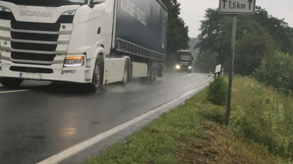 Nicht nur ein Schild "Wildwechsel" sondern auch eine Geschwindigkeitsreduzierung und ein Überholverbot möchte SPD-Politikerin Regina Reuschel an dieser Stelle an der B1 Barntrup Richtung Grießem Höhe Steinbruch sehen. Straßen NRW beschied ihren Antrag negativ. - © Sylvia Frevert(LZ)