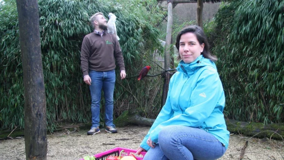 Hilfe aus dem Herzen: Marc Phillip Eckstein (links) und seine gefiederten Freunde konnten sich dieses Jahr auf Bianca Adam-Null verlassen. Sie hat den Vogelpark Heiligenkirchen besonders durch die Coronakrise in diesem Jahr gehofen. - &copy; Yannick Sonntag(LZ)