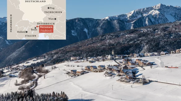Fast 900 Kilometer liegen zwischen dem kleinen Skiort Meransen in S&uuml;dtirol und dem Kreis Lippe. Gestern kehrte eine Reisegruppe aus dem Corona-Risikogebiet zur&uuml;ck ins Lipperland. - &copy; Meransen/Hannes Niederkofler/Karte: J&uuml;rgen Schultheis