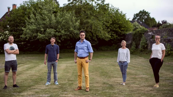 Der Vorstand: (von links) Thomas Stolcis (Kassierer), Dennis Gerke (Sprecher), Robin Wagener (Landratskandidat), Lena Gerke (Beisitzerin), Miriam Stolcis (Sprecherin). - &copy; Die Gr&uuml;nen Horn-Bad Meinberg