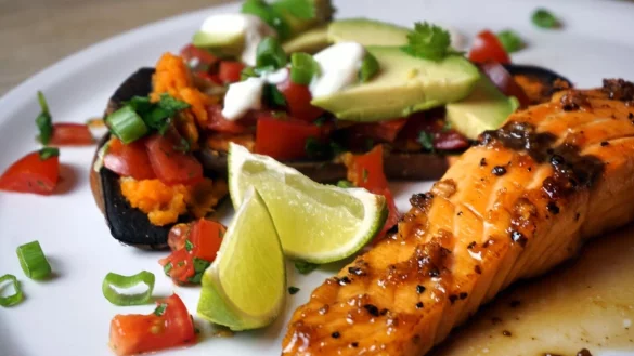 S&uuml;damerika meets Japan: Die S&uuml;&szlig;kartoffel wird mit Limetten verfeinert und der Lachs in Teriyakiso&szlig;e gebacken. - &copy; Doreen Hassek/hauptstadtkueche.blogspot.com/dpa-tmn