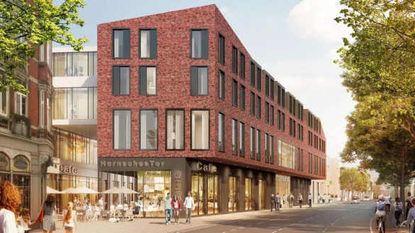 So sollte das neue Hornsche Tor nach Ideen des früheren Investors Ten Brinke aussehen, der sich allerdings von dem Vorhaben verabschiedete. Das grundsätzliche Konzept befürworten Detmolder Immobilienexperten dennoch. - © Ten Brinke Group