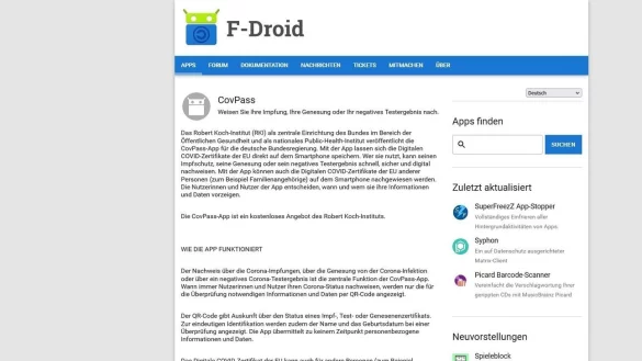 Covpass-App steht nun auch im F-Droid-Store - &copy; Foto: f-droid.org/dpa-tmn