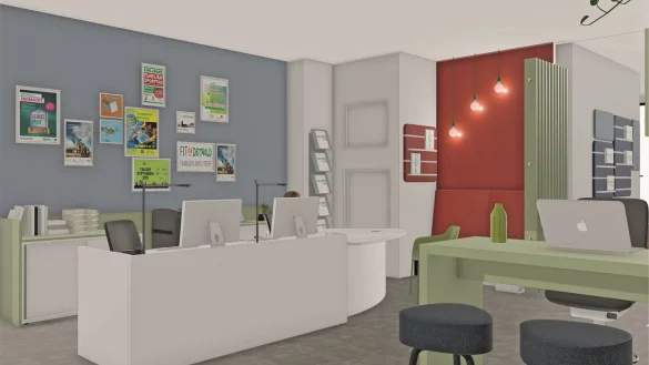 Dieser Entwurf zeigt, wie der Eingangsbereich des Familien-Infotreffs an der Sch&uuml;lerstra&szlig;e einmal aussehen soll. - &copy; Stadt Detmold