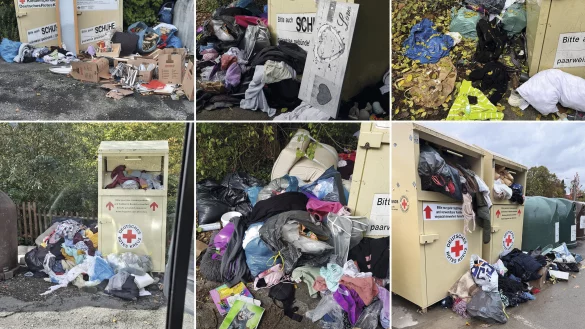 Die Altkleider-Container des DRK gleichen an vielen Orten einer Müllkippe. - © DRK