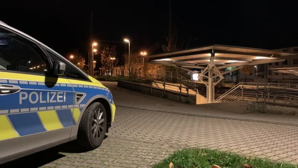 Streifenwagen aus Detmold beobachtet das Geschehen am Bahnhof in L&uuml;gde - &copy; Freitag-TV