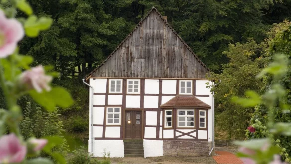 Im Blickpunkt der Führung: Das Haus Uhlmann im Freilichtmuseum Detmold. - © Stephan Sagurna