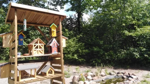 So sieht das neue Futterhaus f&uuml;r das Wildv&ouml;gel-Projekt an der Grundschule in der Senne aus. - &copy; Manuela Schramm