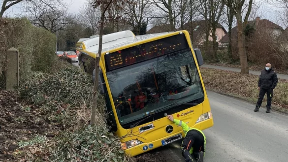 Beim Ausweichen ist ein Linienbus in Heiden in den Stra&szlig;engraben geraten. - &copy; Feuerwehr Lage