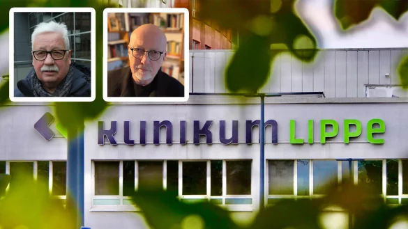 Peter Schwarze (links) und Dr. Helmut Middeke sprechen über die Situation am Klinikum Lippe. - © Fotos: Ingrid Britzlmeier, Martin Hostert, Jörg Hagemann/ Montage: Oliver Wendtland