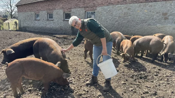 Ute Hameier liebt die Arbeit an der frischen Luft und mit den Hof-Schweinen. - © Sandra Castrup